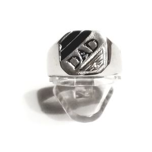 😍 NEW DADS SILVER RING W/CZ STONE BLACK ENAMEL ACCENT EASTER FATHERS DAY 🎁